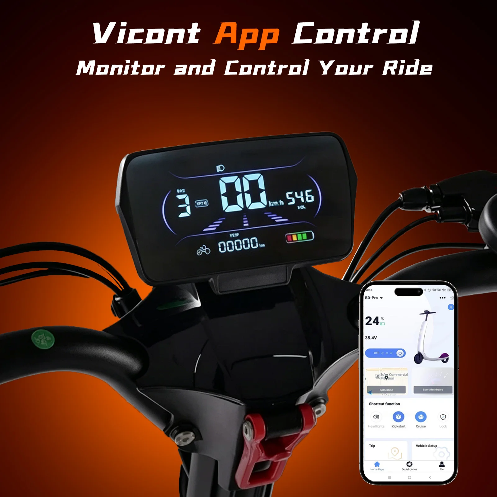 JUICEASE C67Pro Elektroroller mit Hohem Drehmoment, 48V 13,5Ah Hochleistungsakku, 50KM Reichweite, 35 ° Hill Climbing 10 Zoll Fatbike-Reifen Offroad APP-Steuerung – Detail 12