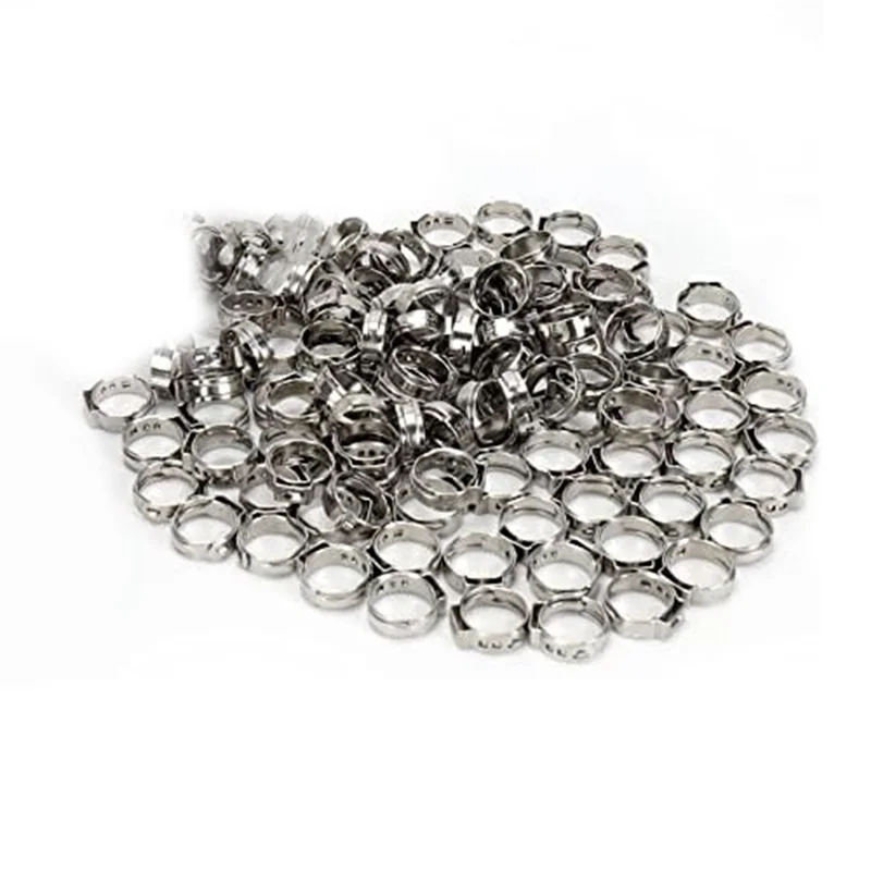

N84R 120Piece 1/2 Inch PEX Cinch Clamp Ring Cinch Crimp Ring Cinch Clamp Single Ear Hose Clamp For PEX Fitting Connections,