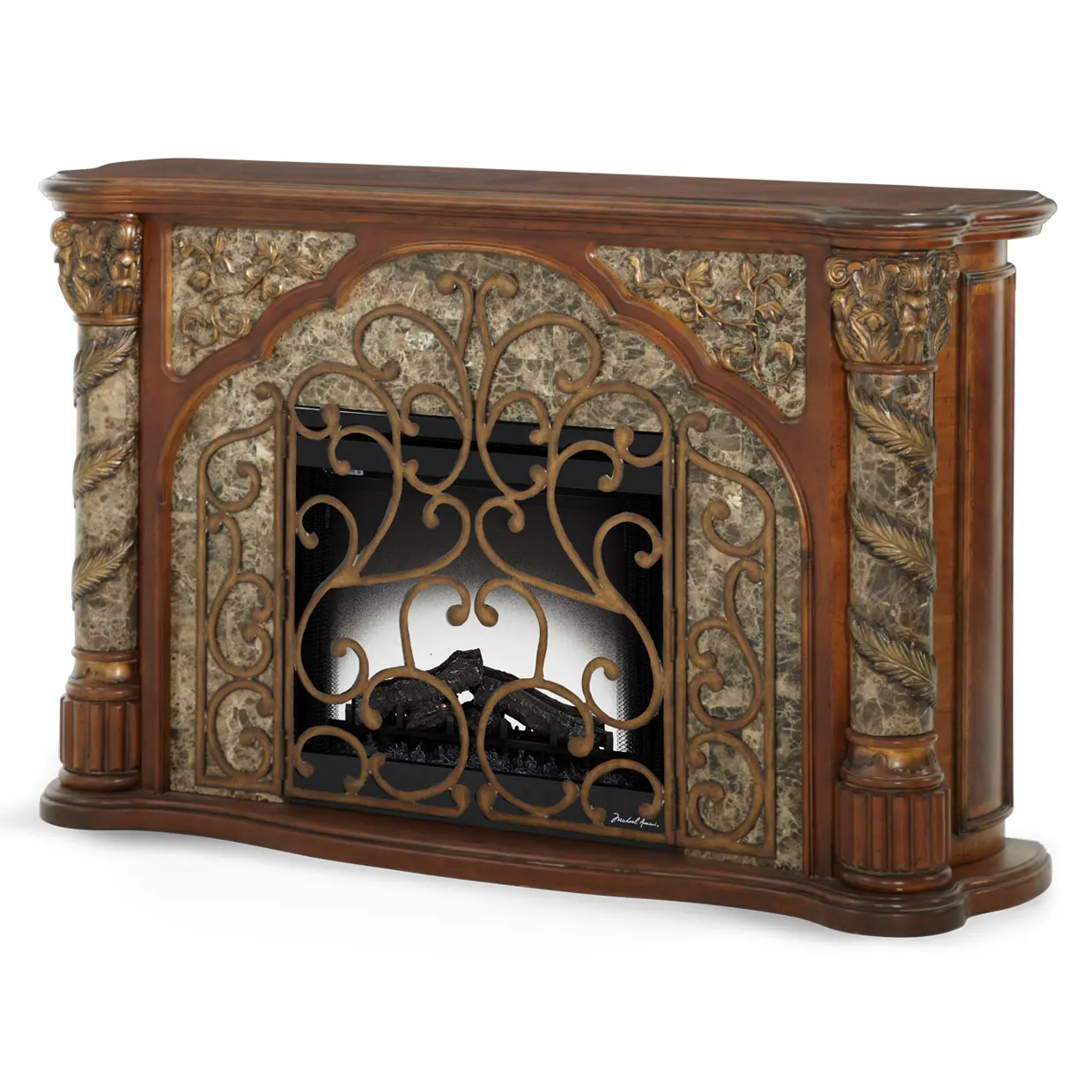 High-end American Living Room Furniture Antique Fireplace Decoration Handmade Solid Wood Carving Fire Place Frame