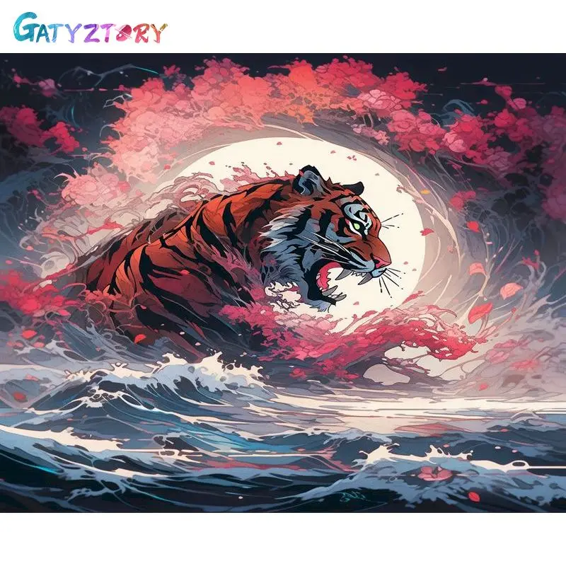 

GATYZTORY Acrylic DIY Oil Painting By Numbers For Adults Colorful Tiger Drawing Coloring By Numbers Animals Handmade For Home De