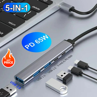 1-3PCS PD 65W Type-C To USB 3.0 Hub 5-Port OTG Multi-Port Splitter Adapter Compatible with MacBook Pro 13/15/Air/Pro Computers