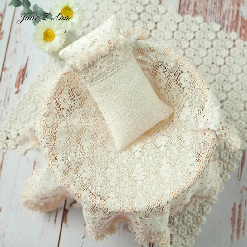 Newborn Photography Lace Tassel Mat +Pillow Props Photography  Blanket Set Studio