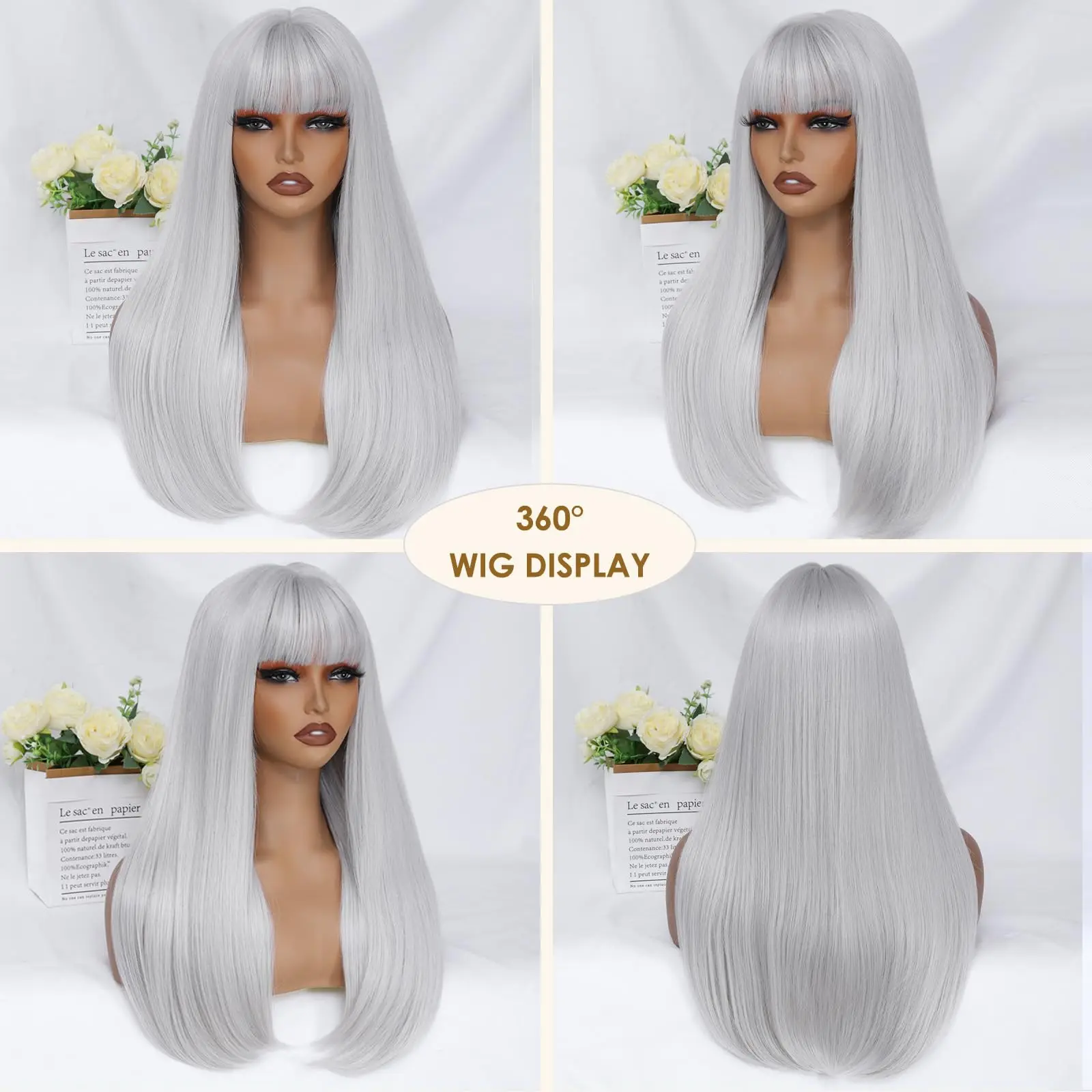 26-inch synthetic wig long straight hair Halloween wig cosplay wig role-playing party wig high-temperature hairnet