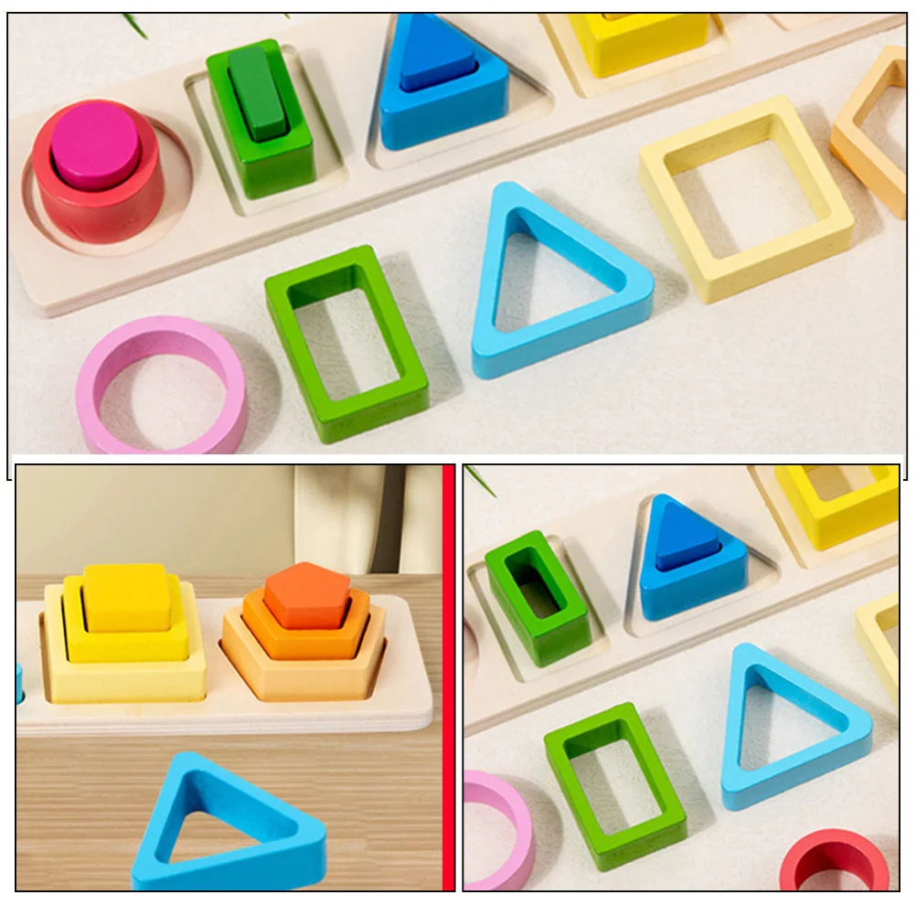 1 Zestaw Drewnianych Puzzle Geometrycznych do Układania, Kolorowe Kształty do Dopasowywania, Edukacyjne Zabawki Rozwijające Poznawcze Zdolności dla Maluchów