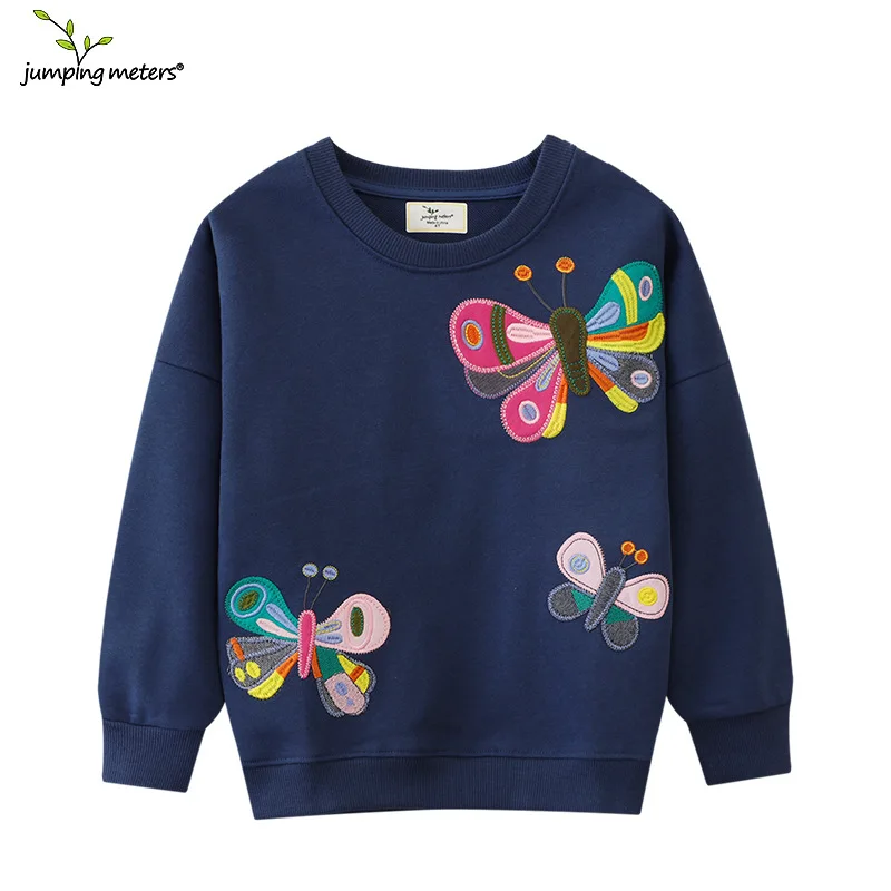 Kids Crew Neck Sweatshirt Girls Children Autumn New Embroidered Blue Long-Sleeve Layer Children Long-Sleeve Crew Neck Sweatshirt