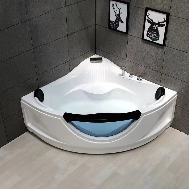 Triangular fan double modern acrylic corner bathtub thermostatic heated Jacuzzi