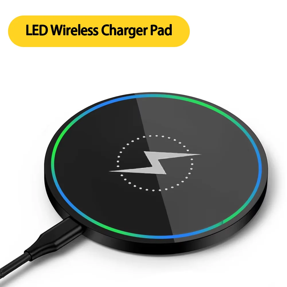Desktop LED Wireless Charger Pad for iPhone 17 16 15 14 13 12 Pro Max Samsung S25 Xiaomi Mini Phone Chargers Dock Fast Charging