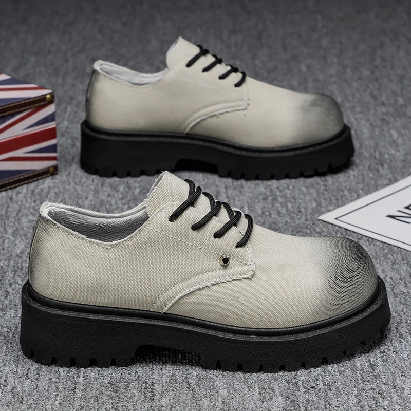 

Мужские туфли дерби, летние дышащие повседневные туфли в британском стиле на толстой подошве на высоком каблуке