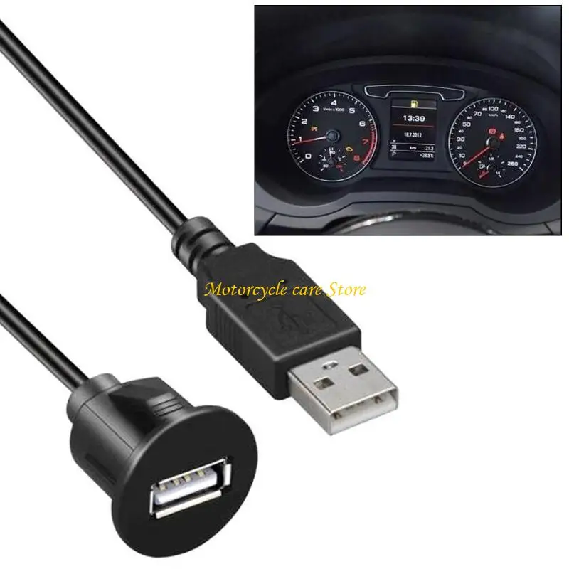 

U75F 1M Socket Cable USB2.0 Car Flush Mount Extension Cord Dashboard Panel Line