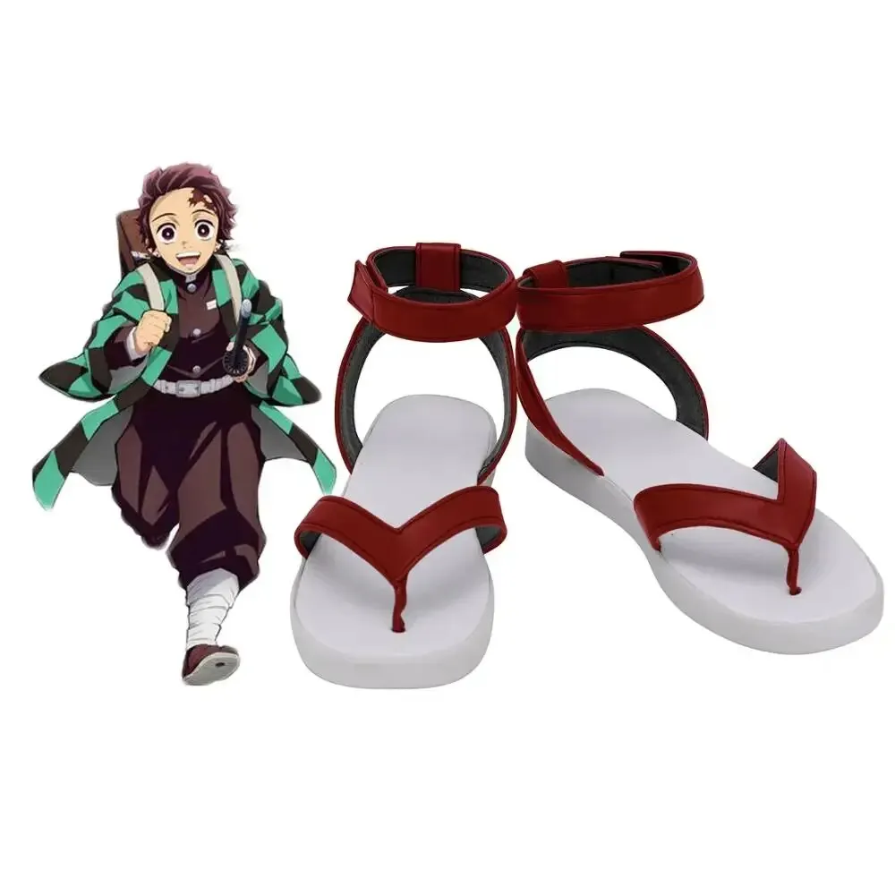 Demon Kimetsu no Slayer Yaiba Tanjiro Kamado Cosplay Shoes Red Sandals Custom Made Any Size