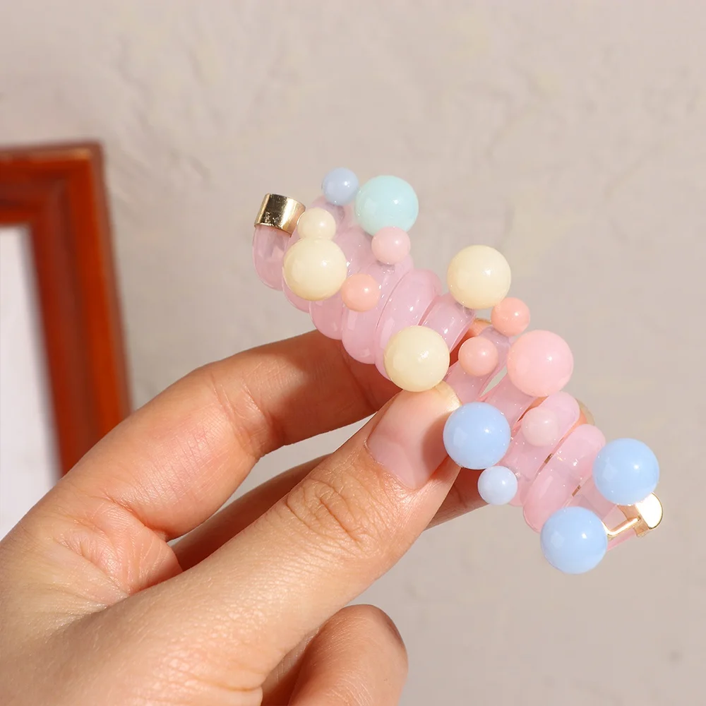 

Beads Telephone Line Hair Rope Straight Korean Style Transparent Ponytail Holder Scrunchies Elastic Pearl Hair Ring