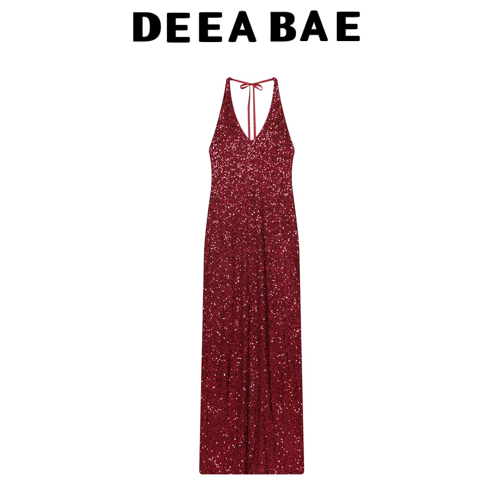 เดียบาเอ ชุดเดรสยาวเปิดไหล่ประดับลูกปัด คอวี แขนกุด สไตล์วันหยุดพักผ่อนริมทะเล สำหรับผู้หญิง คอลเลคชั่นใหม่ฤดูหนาว