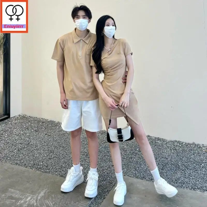 Matching Couple Clothes Outfits Male Female Lovers Holiday Valentine\'s Date Honeymoon Retro Vintage Cotton Shirt Dress