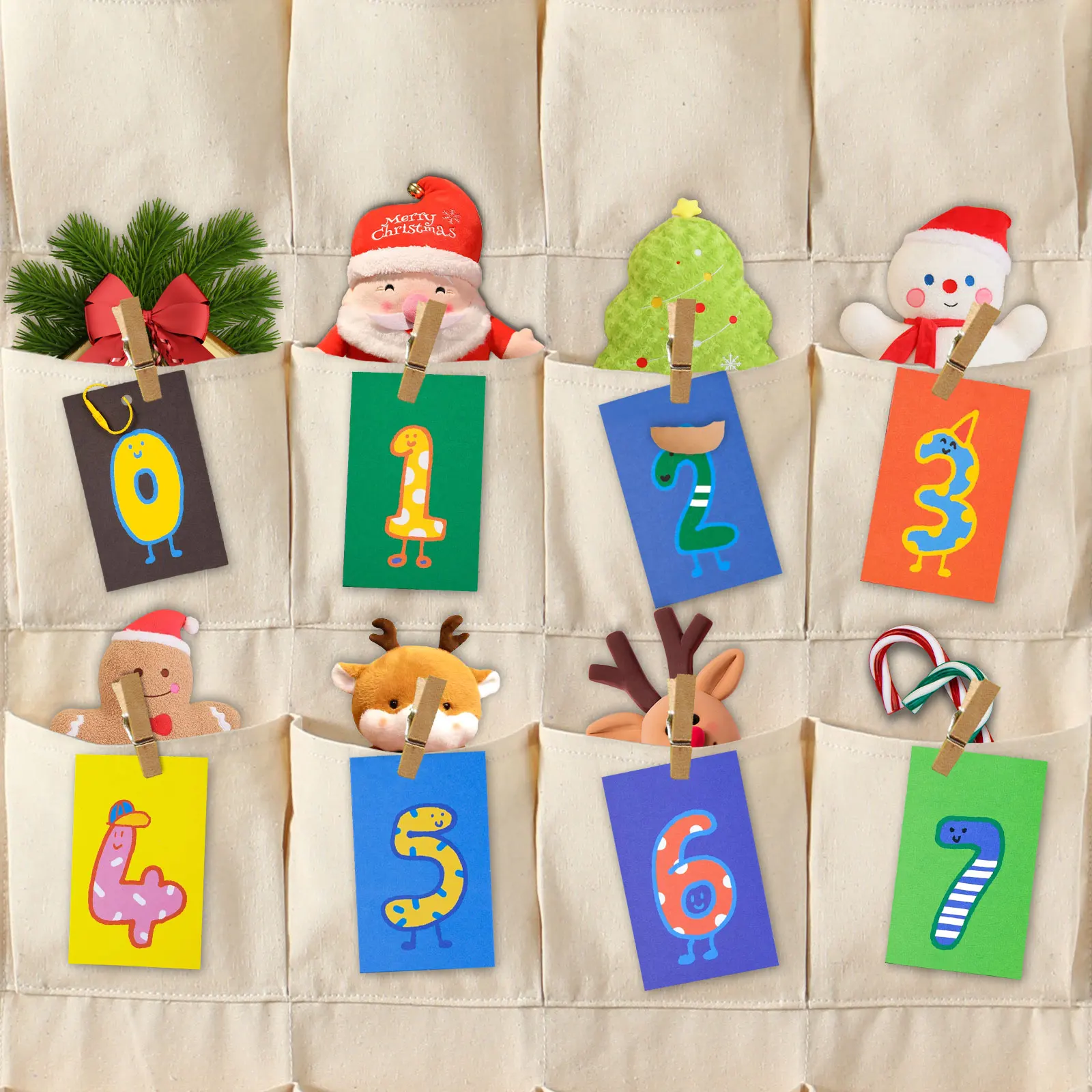 DIY Adventskalender Weihnachts-Countdown-Kalender Wanddekoration 24 Tage für Kinder mit Seil und Stange – Detail 4