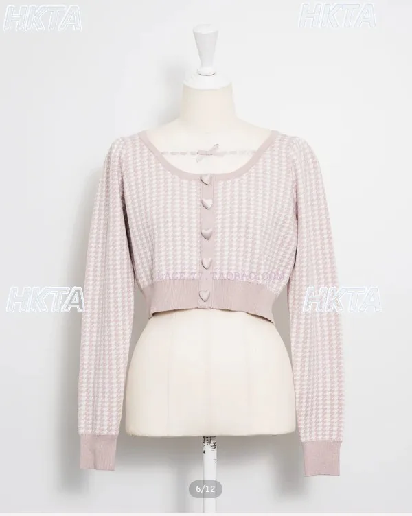 Japanische Spitze Verziert Samt Herz Taste Hahnentritt Gestrickte Pullover Herbst Neue Elastische Slim Fit Langarm Pullover Frauen