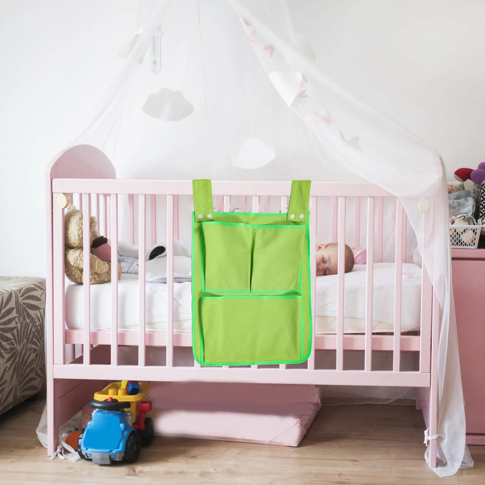 

Canvas Small Multilayer Crib Hanging Storage Bag Diaper Organizer Nursery Storage Pockets for Changing Crib Side Organizer