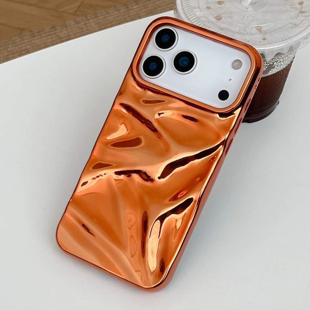

Luxury Electroplated Orange Water Ripple Phone Case For iPhone 11 12 13 14 15 16 17 Pro Max 16 Plus Shockproof Soft Bumper Cover