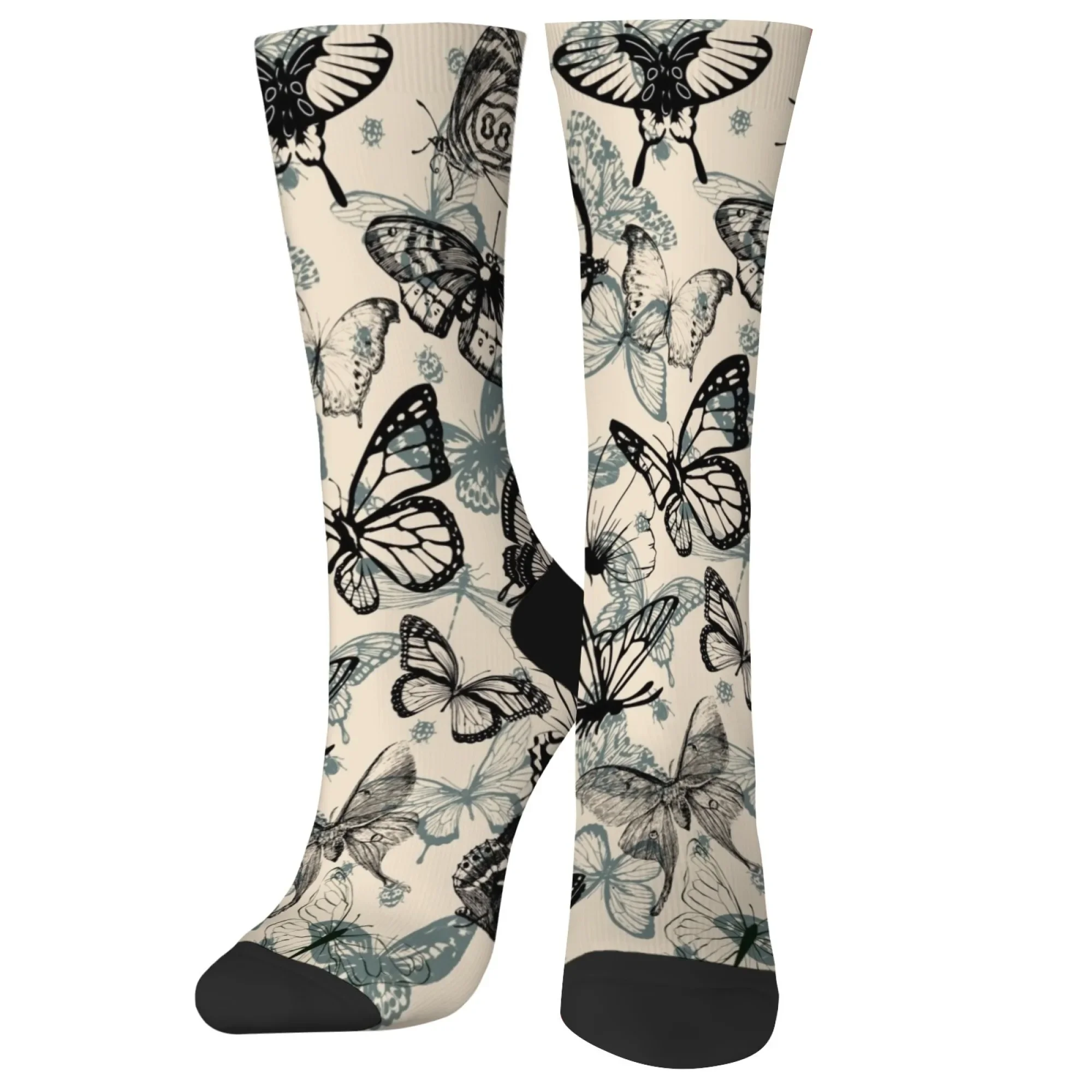 

Harajuku Retro Butterfly Print Socks Unisex Gift Street Personality Trend Socks Leisure Sports Outdoor Breathable Non-slip Socks