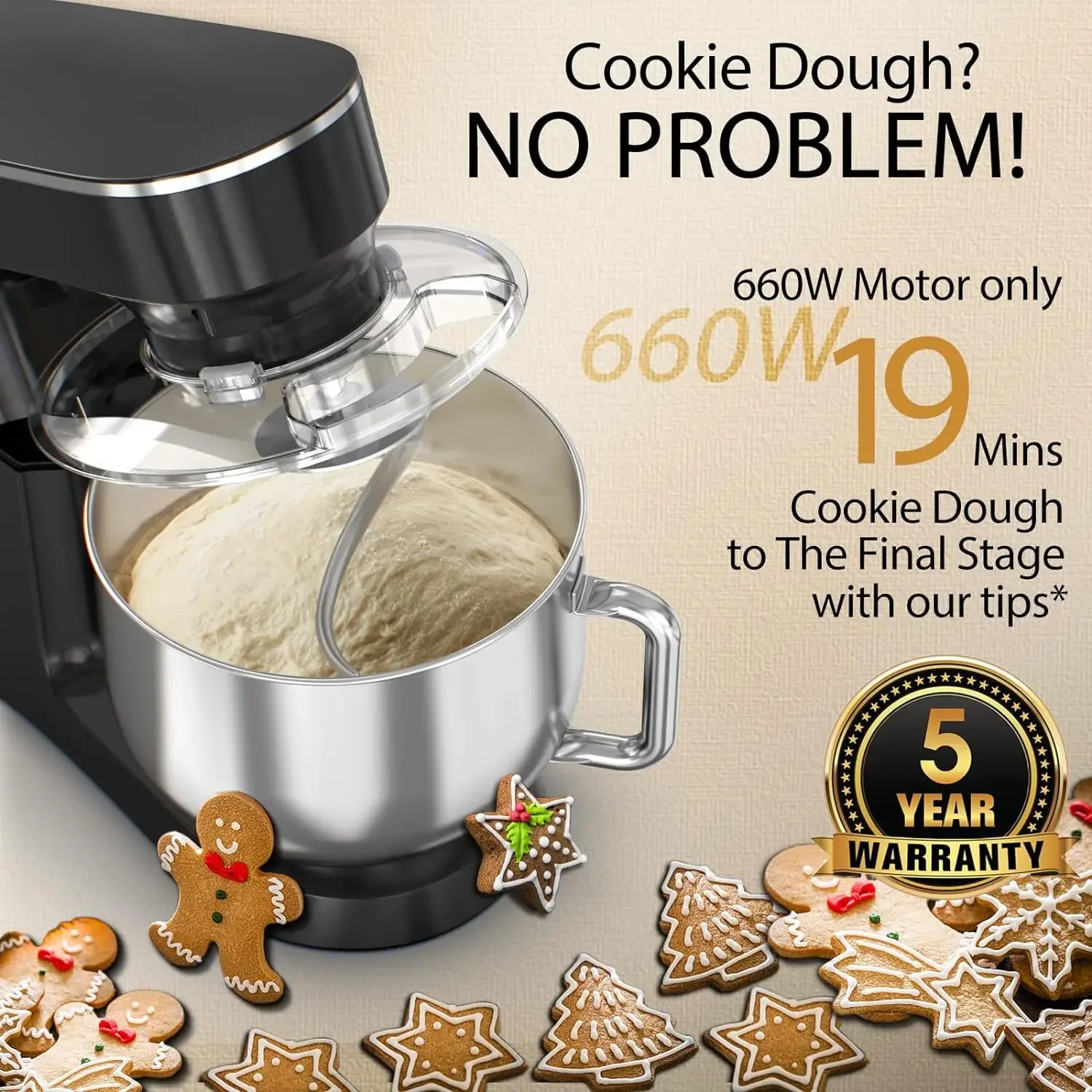 NEW Stand Mixer, 9.5 Qt. 660W 10-Speed Electric Kitchen Mixer with Dishwasher-Safe Dough Hooks, Flat Beaters, Wire Whip