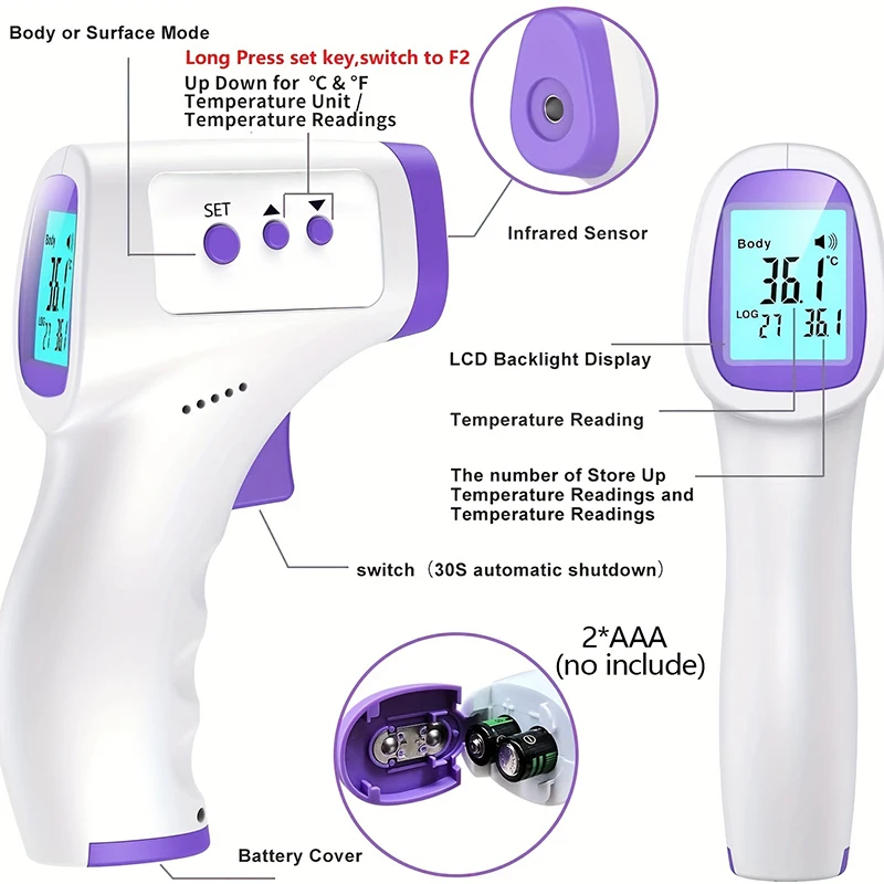 Non‑Contact Infrared Forehead Thermometer or Fingertip Pulse Oximeter,Digital Health Device for Body Temperature/Blood Oxygen gallery 1