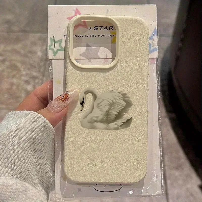 Funda de teléfono con patrón de cuero Lichee de cisne blanco elegante para Oppo Reno14 Reno13 Reno12 Reno11 Reno10 Reno8 Reno7 T F Z Pro 4G 5G
