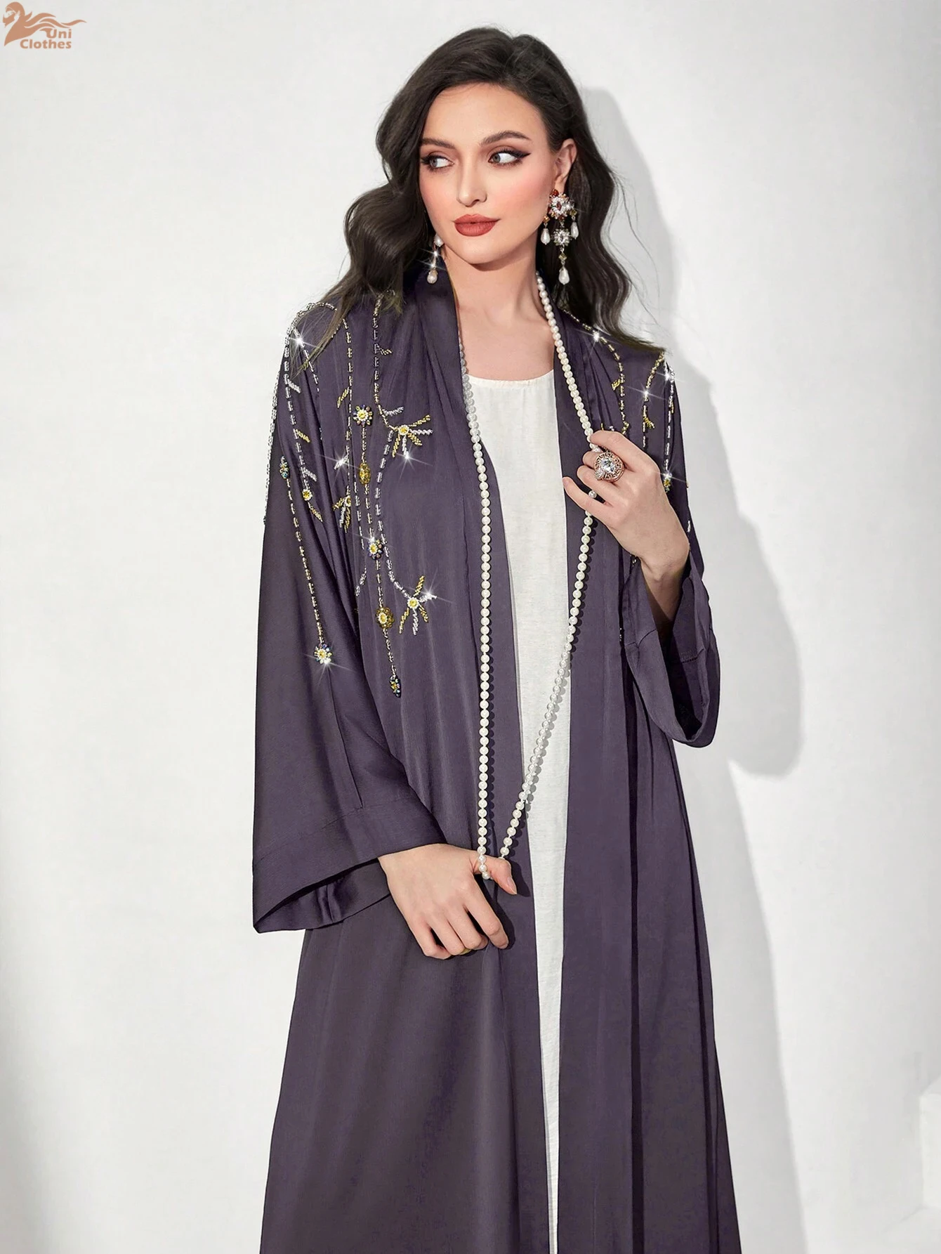 Luxury Middle East Middle Green Muslim Dress for Women Arab Dubai Kimono Abaya Islamic Femme Party Jalabiya Moroccan Kaftan Robe #5