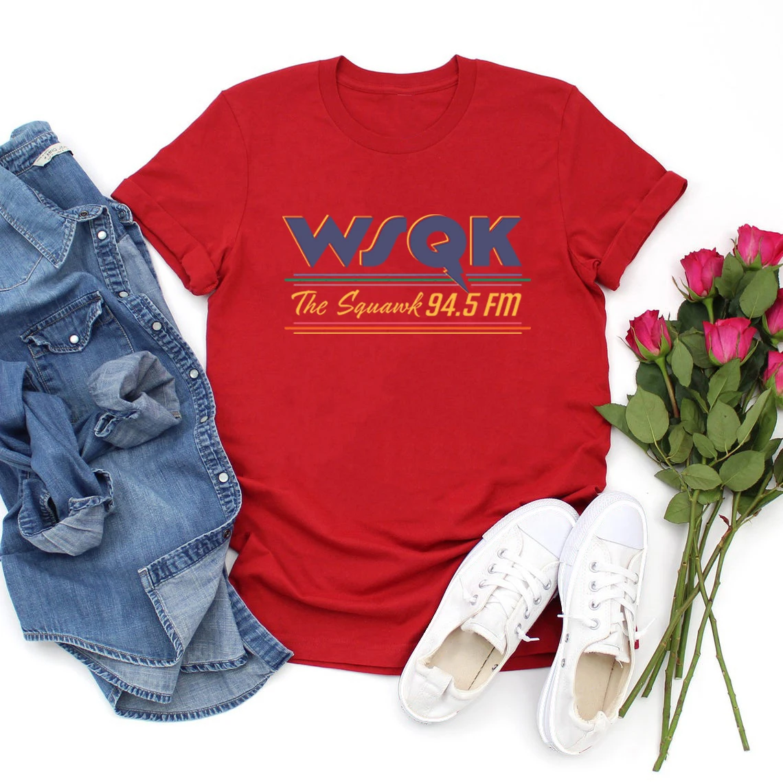 

WSQK The Squawk 94.5 FM Radio T-Shirt Men Women Short Sleeve T-shirts Vintage Graphic T Shirts Retro Streetwear Tops Wsqk Merch