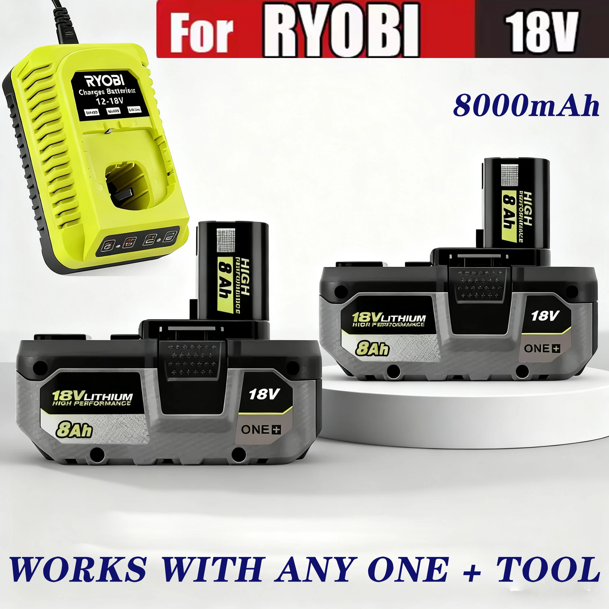 

RYOBI ONE+8.0Ah High-Performance Lithium Battery, No Memory Effect, Low Self Discharge, P108 RB18L20 Suitable For All ONE+Tools