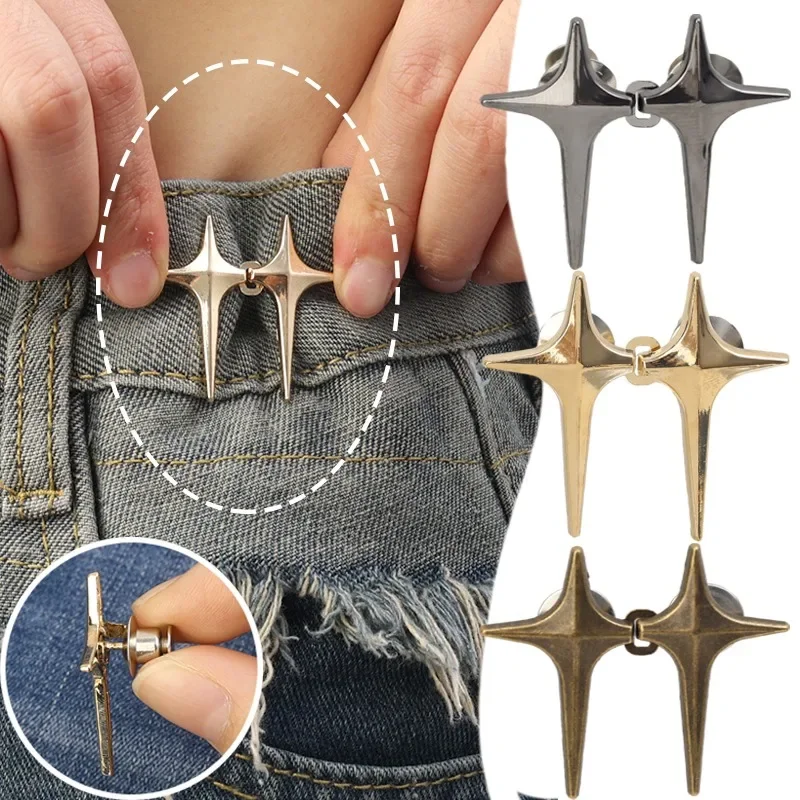 Tighten Waist Button Reusable Metal Jeans Waist Buckle Star Snap Fastener Pants Pin Retractable Brooches Reduce Waist Tightener