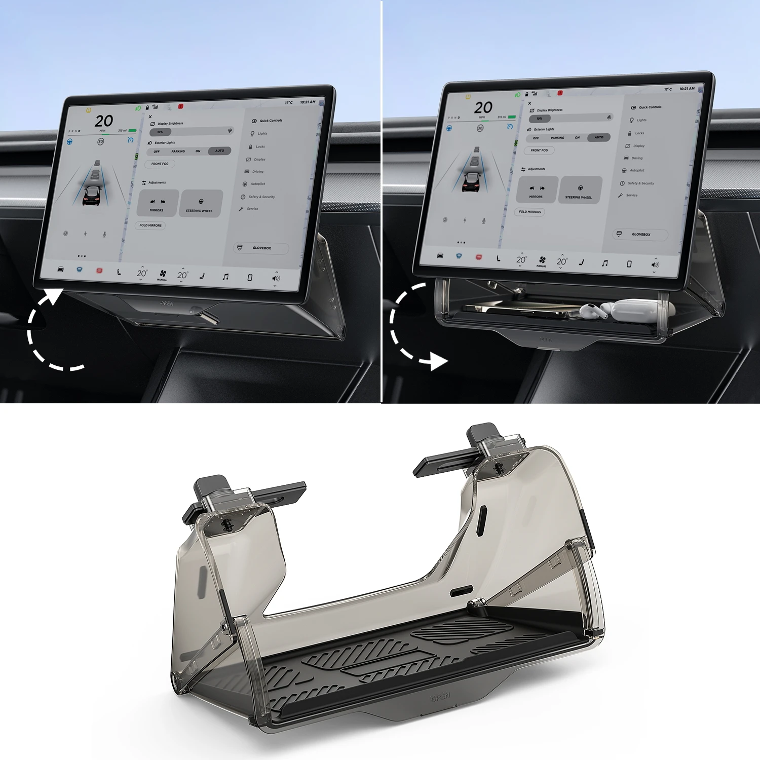 Center Console Organizer for Tesla Model Y  Model 3 2016-2024,Open and Close Under Screen Hideen Privacy Magnetic Storage