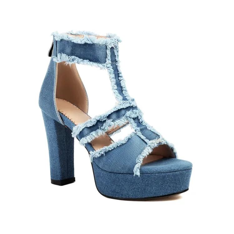 Big size Oversize Large size sandals  Denim design sandals with unique fur edge design