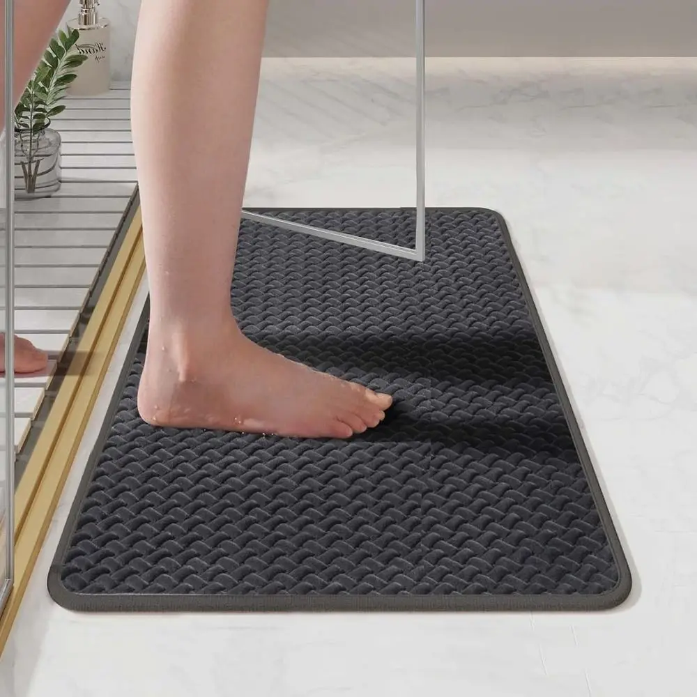 

Durable Non Slip Weave Texture Bathroom Rug Quick Dry Absorbent Door Mat Washable Thickened Carpet Laundry Room