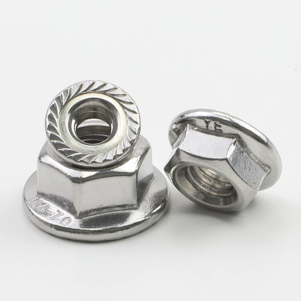 UNC Metric Threaded Hexagon Flange Nut 304 Stainless Steel 8# 1/4 5/16 3/8 1/2 Hex Head Serrated Spinlock Flange Nut Locknut
