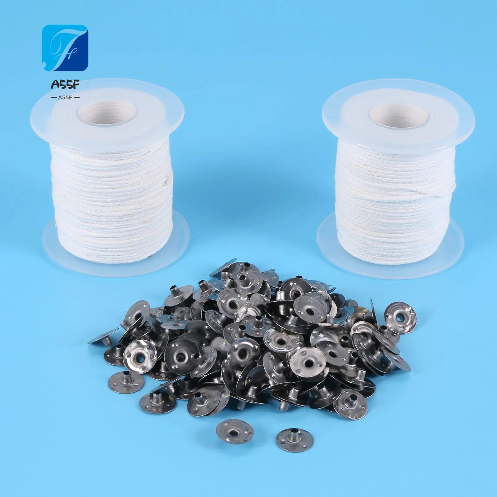 A55F-Candle DIY Tools,2 Rolls Braided Candle Wick Cotton Core And 200 Pcs Candle Wick Sustainer Tabs For Candles DIY Crafts