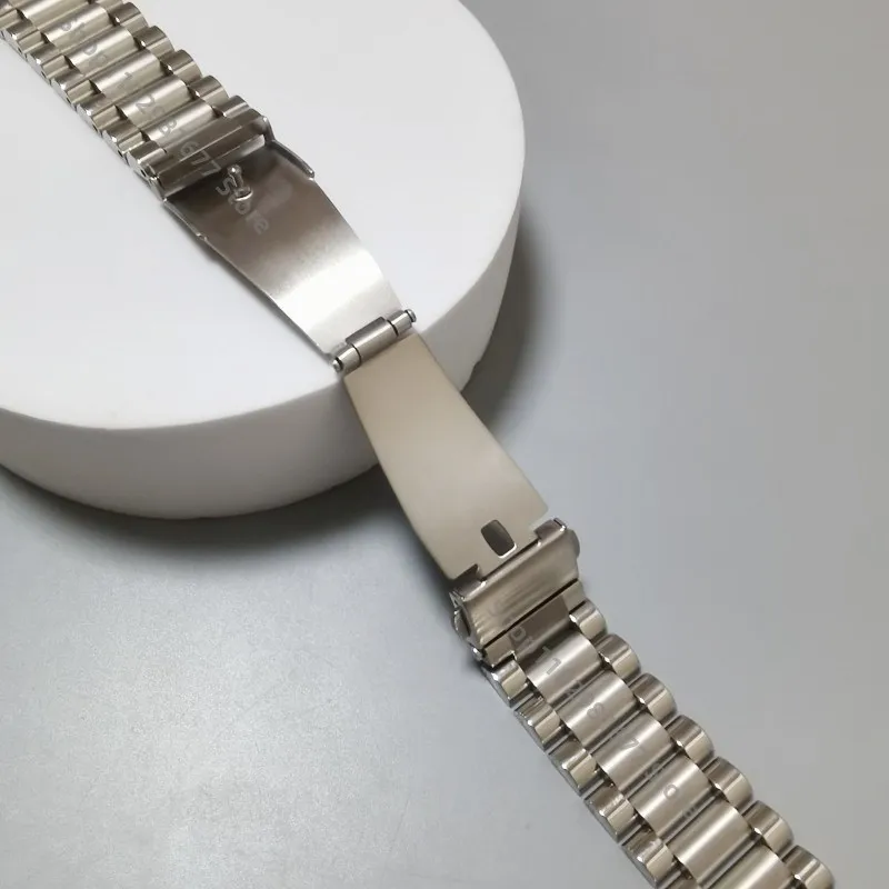 20mm 22mm Silver 316L Stainless Steel President Three Beads Universal Straight End Watch Strap Band Bracelet