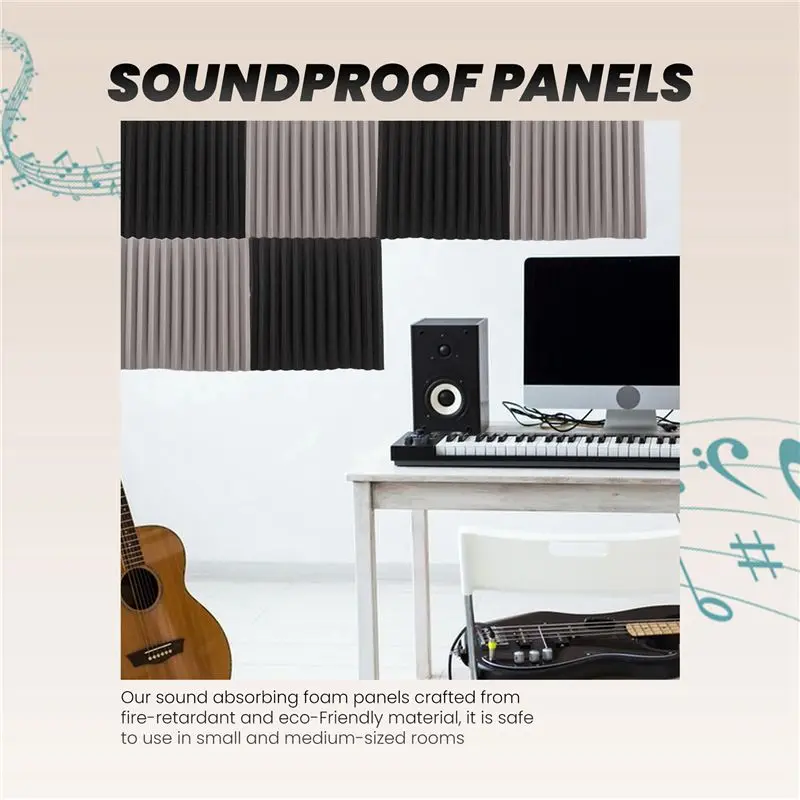 AS60-12 Pcs Acoustic Foam Board,Studio Wedge Tile,Acoustic Foam Soundproof Pyramid Studio Treatment Wall Panel 2.5X30x30cm