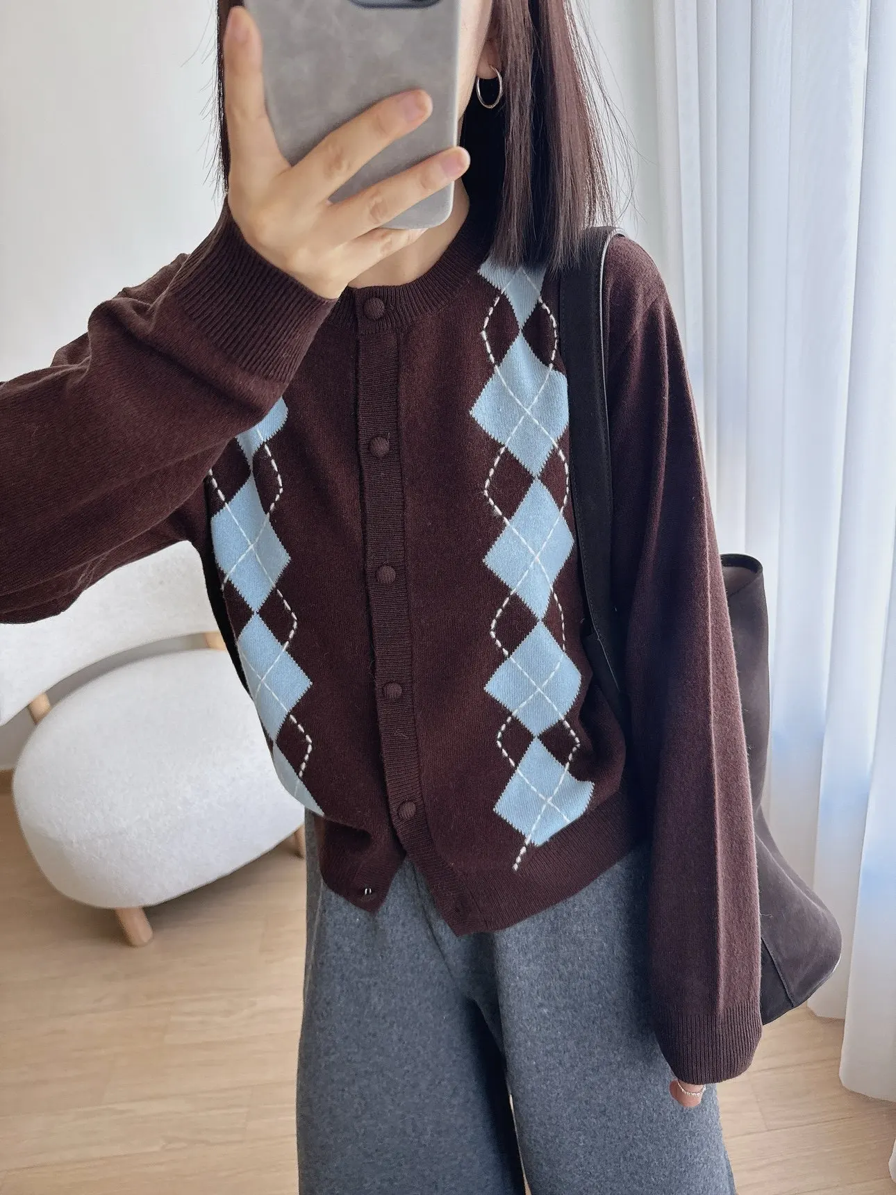 

Высококачественный винтажный женский вязаный кардиган с цветным ромбовидным узором, мягкий шерстяной свитер-кардиган для зимы...