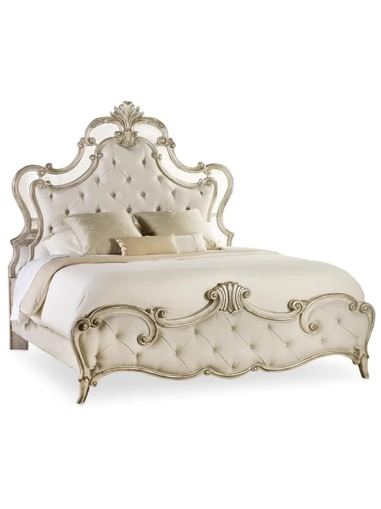 

Роскошная вилла из массива дерева, двуспальная главная спальня, свадебная кровать принцессы, европейская резная тканевая кровать на молнии