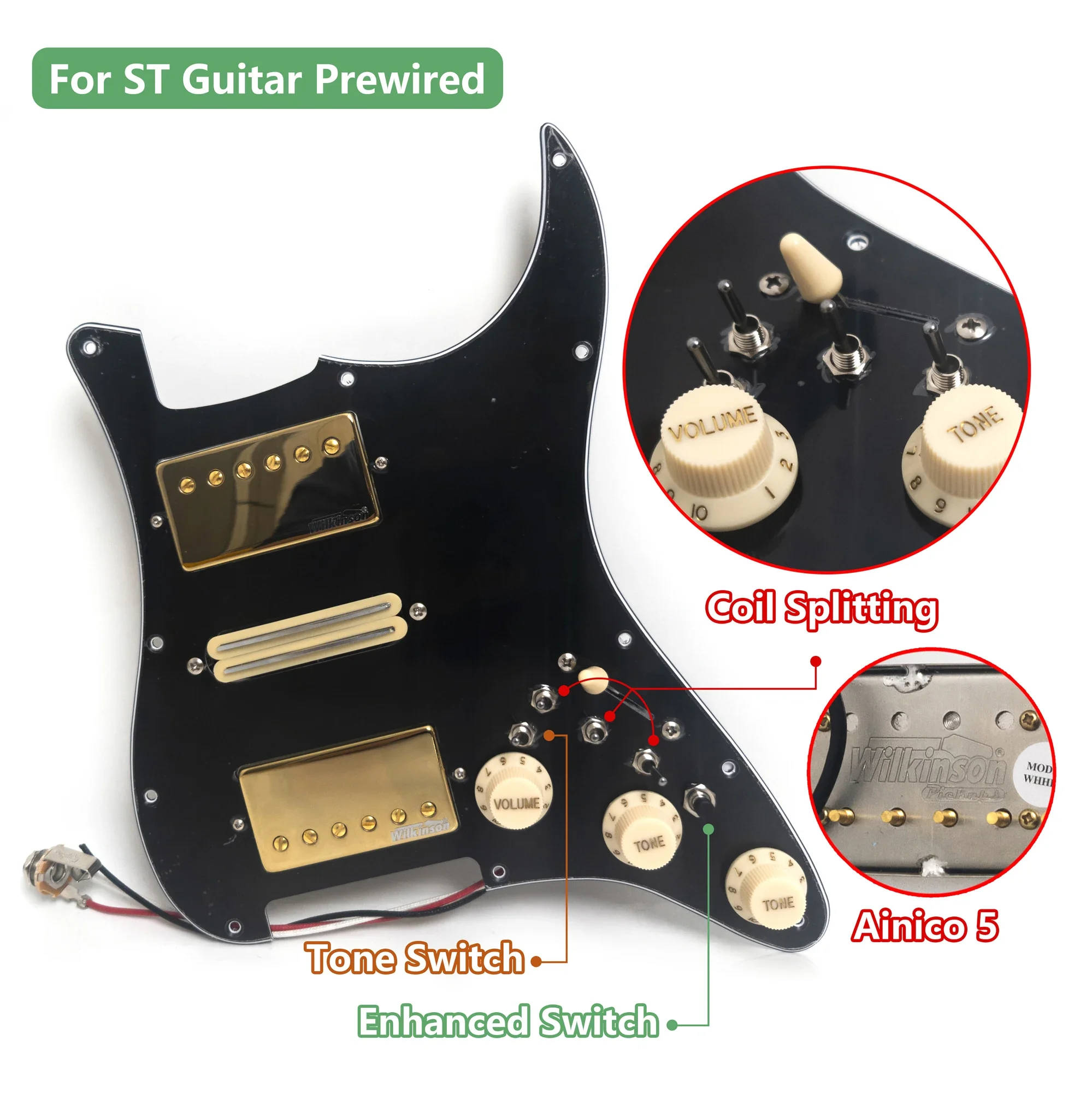 HSH Guitar Prewired Loaded Pickguard With Coil Splitting Ainico 5 Humbucker Pickups Set For ST Electric Guitar