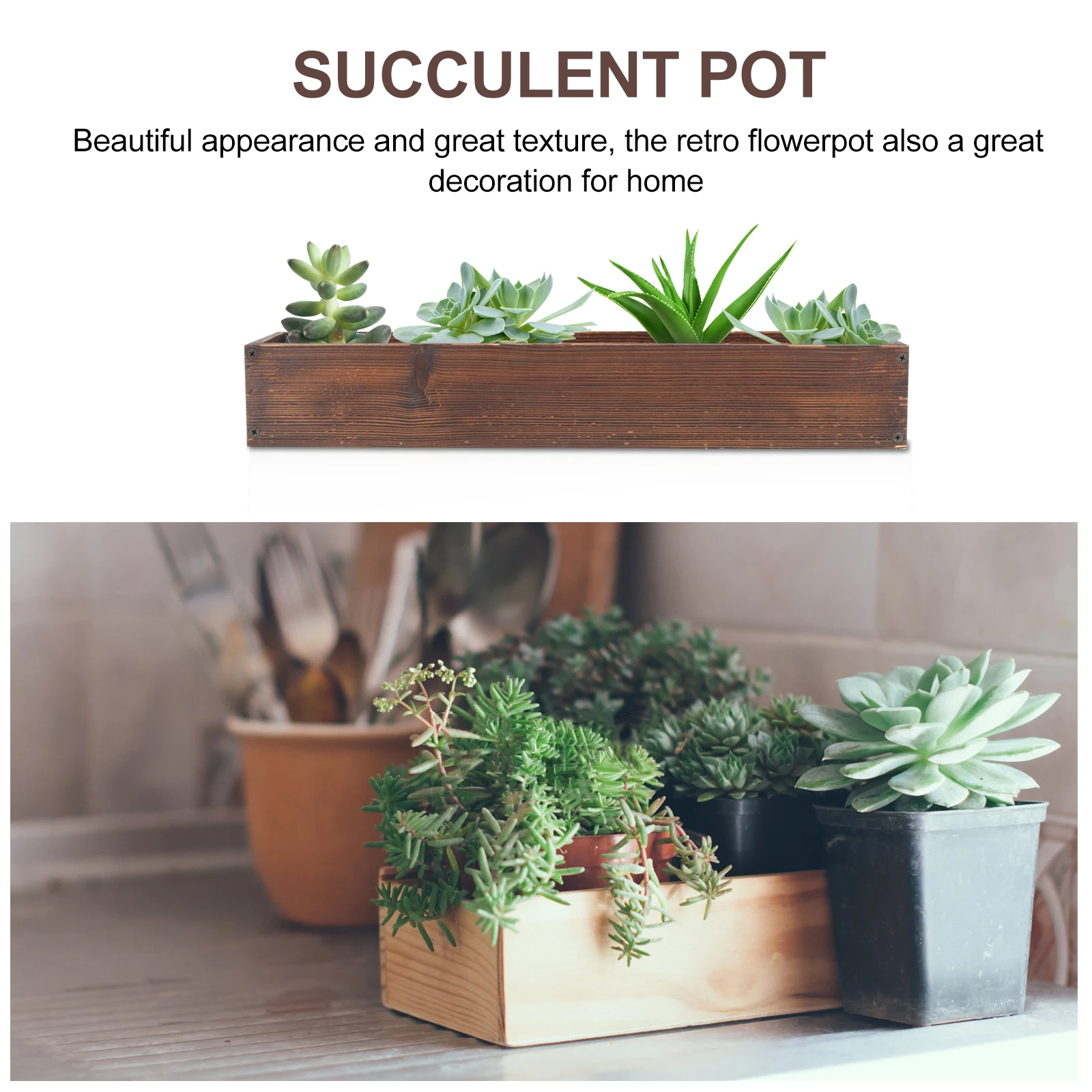 Succulent Wooden Box Carbonized Wood Flower Box Indoor And Outdoor Balcony Planting Box Pot Antiseptic Wood Flower Pot Plant