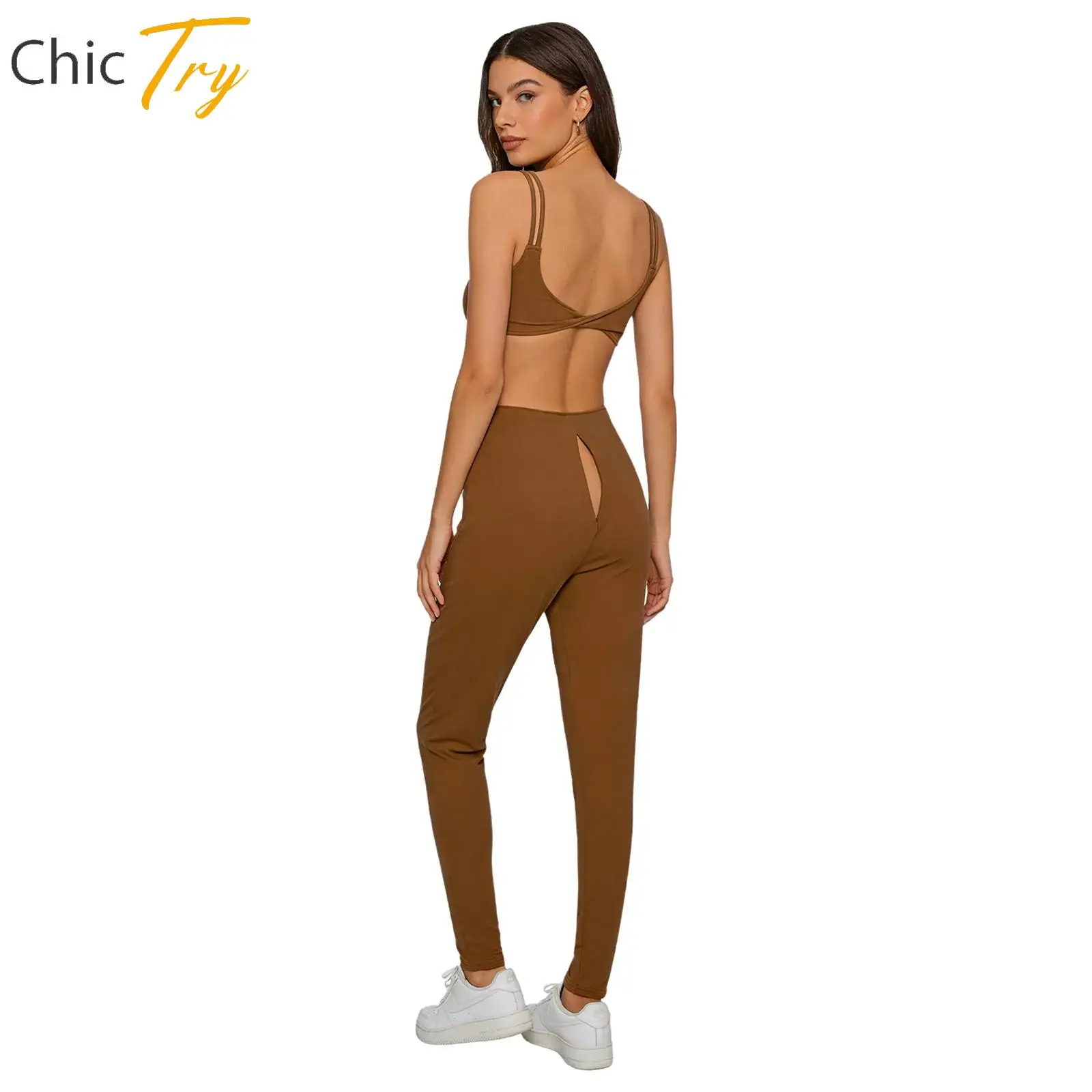 

Women Workout Jumpsuit Sleeveless Twist-back Seamless Gym One Piece Suit Dual Spaghetti Straps Zipper Crotch Bodysuit Streetwear