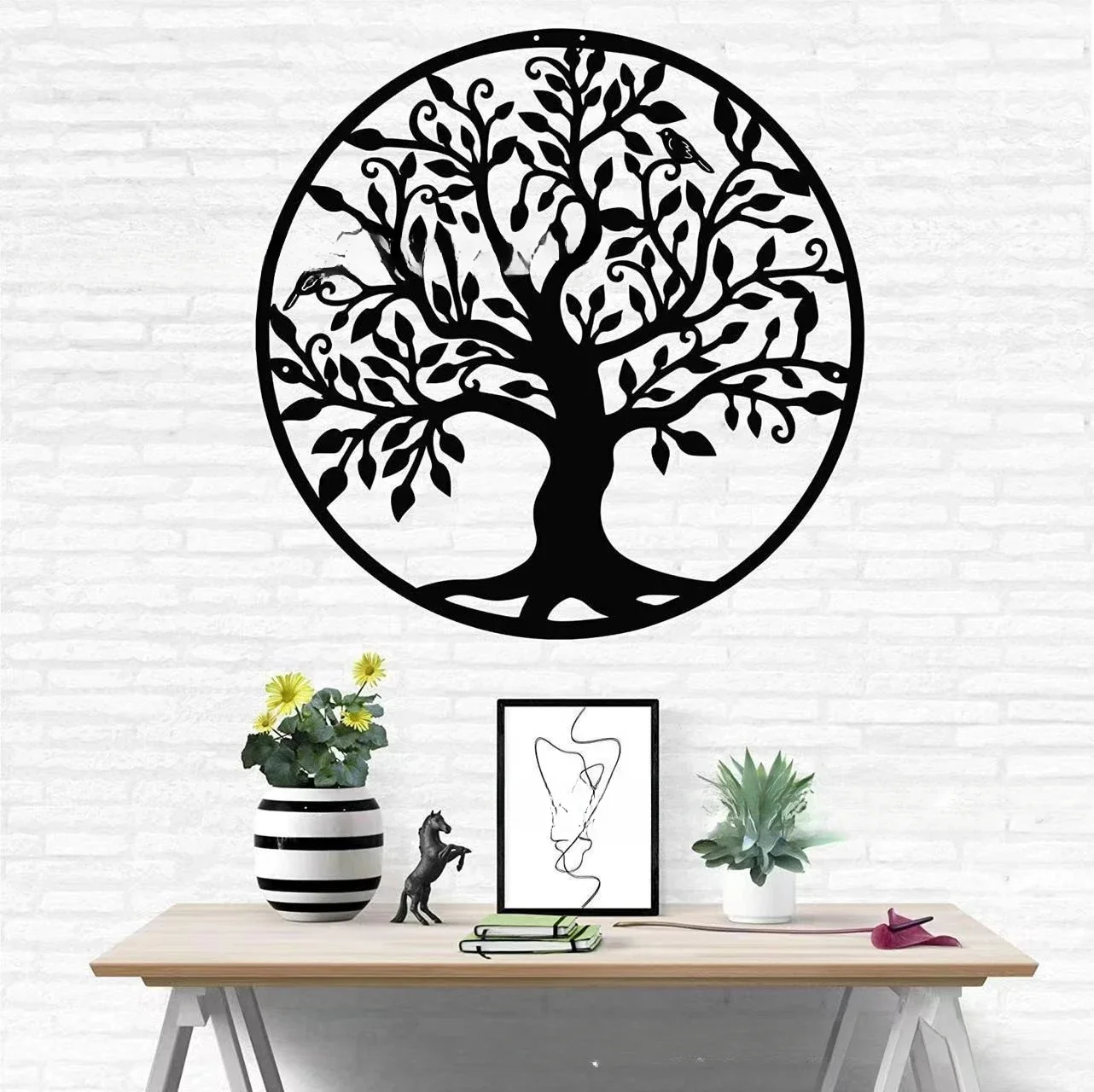 Metal Silhouette Tree of Life Iron Art Hanging Ornaments Home Wall Decoration Painting Bedroom Living Room Bar Hanging Ornaments