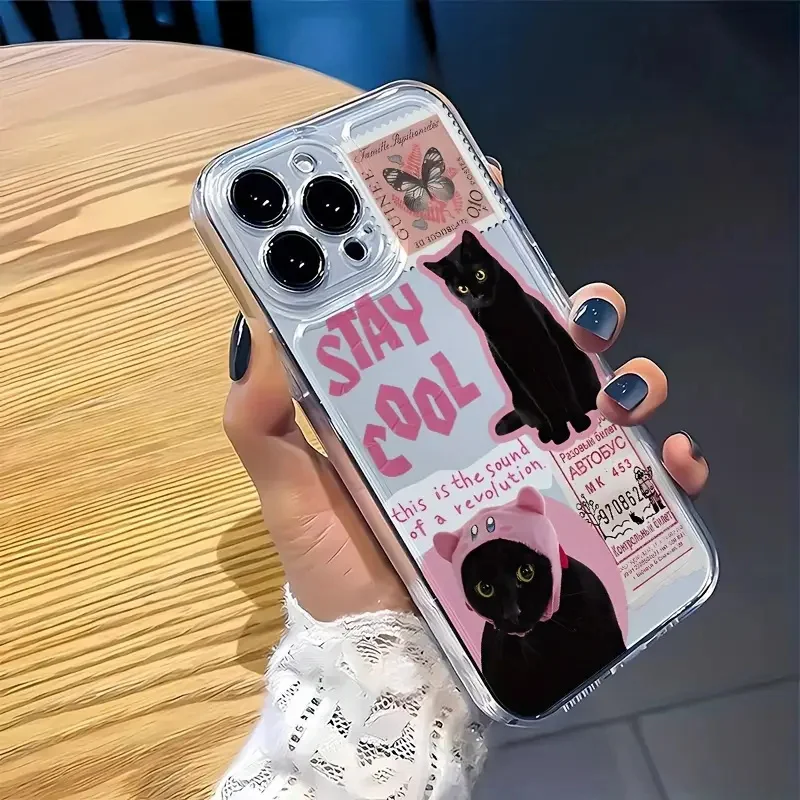 Creative Label Black Cat Transparent Phone Case for Samsung Galaxy S25 Ultra S24 Plus S23 FE S22 A06 A16 A15 A34 A35 A55 Cover - náhled 3