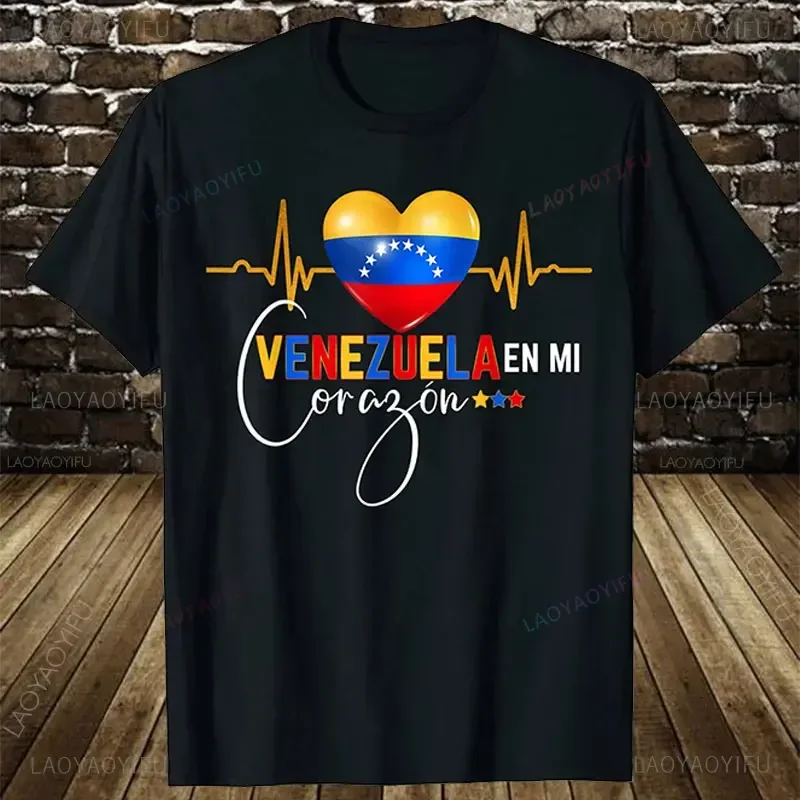 Venezuela En El Corazon Venezuelan Pride Graphic T Shirts MEN WOMEN UNISEX Cotton T Shirts Fashion Ropa Hombre