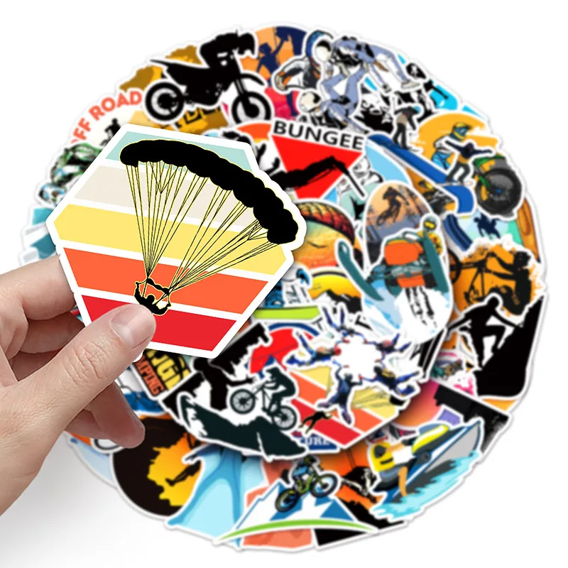 50Sheets Creative Extreme Sports Doodle Outdoors Stickers Suitcase Helmet Refrigerator Notebook Stickers Children's Gift Toy