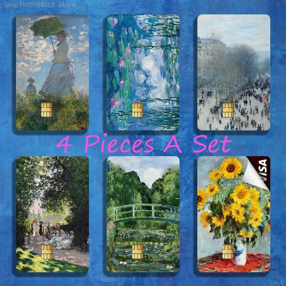 

Artist C-Claude M-Monet Bank Credit Cards Bus Pass Stickers Cool Decoration Waterproof 4PCS Card Protective Film