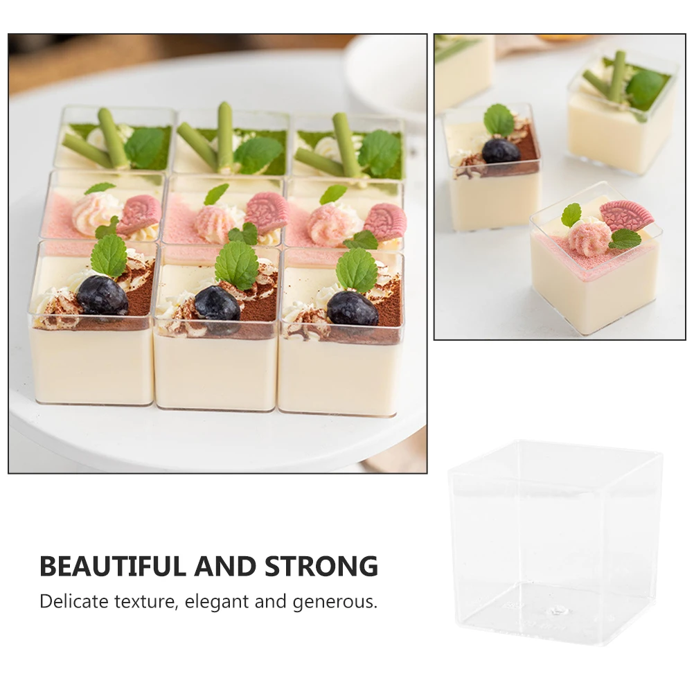 

20pcs Small Square Pudding Cups Transparent PP Dessert Containers for Mousse Ice Cream Yogurt Mini Cups Set Kitchen Supplies