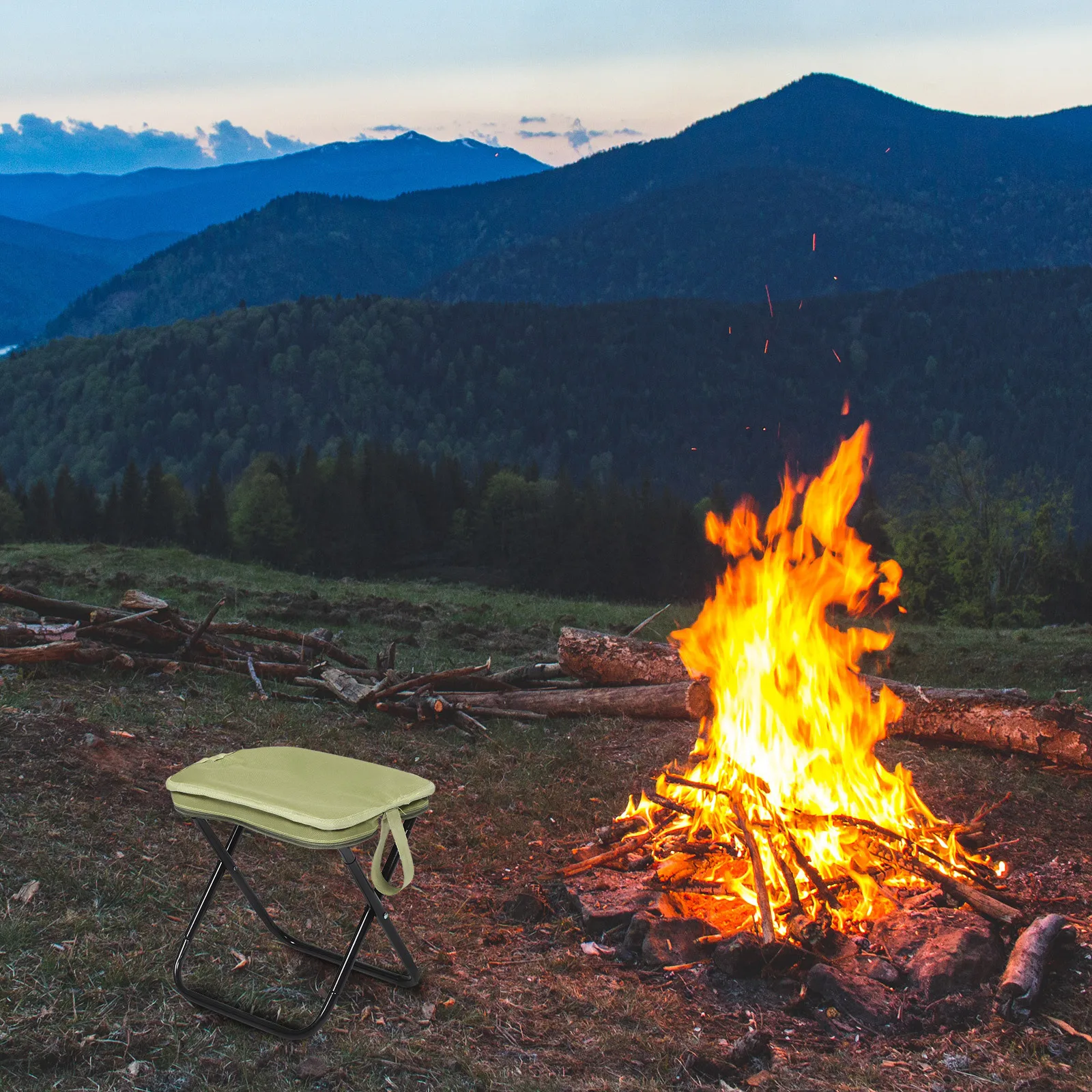 مقعد مدمج قابل للطي محمول خفيف الوزن بإطار من الفولاذ الكربوني مقعد من قماش أكسفورد للاستخدام الخارجي كرسي تخييم متعدد الوظائف