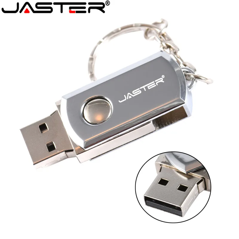 JASTER Metal USB Flash Drive Rotation Pen Drive 4GB 8GB 16GB 32GB 64GB Real Capacity Pendrive USB Memory Stick with Key Chain