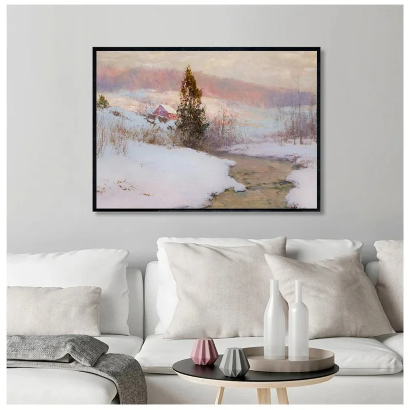 Póster de pino nevado de cabina de Navidad, impresiones de animales de invierno, impresión en lienzo, imagen artística de pared para sala de estar, decoración de vacaciones para el hogar